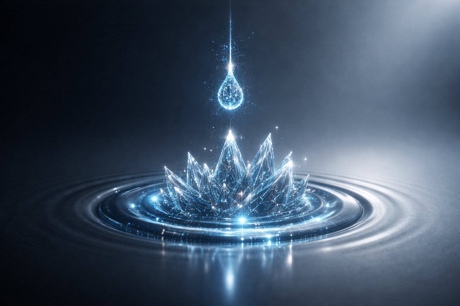 Gota impactando y generando onda de choque, representa ataque en curso, mitigación del daño y recuperación operativa